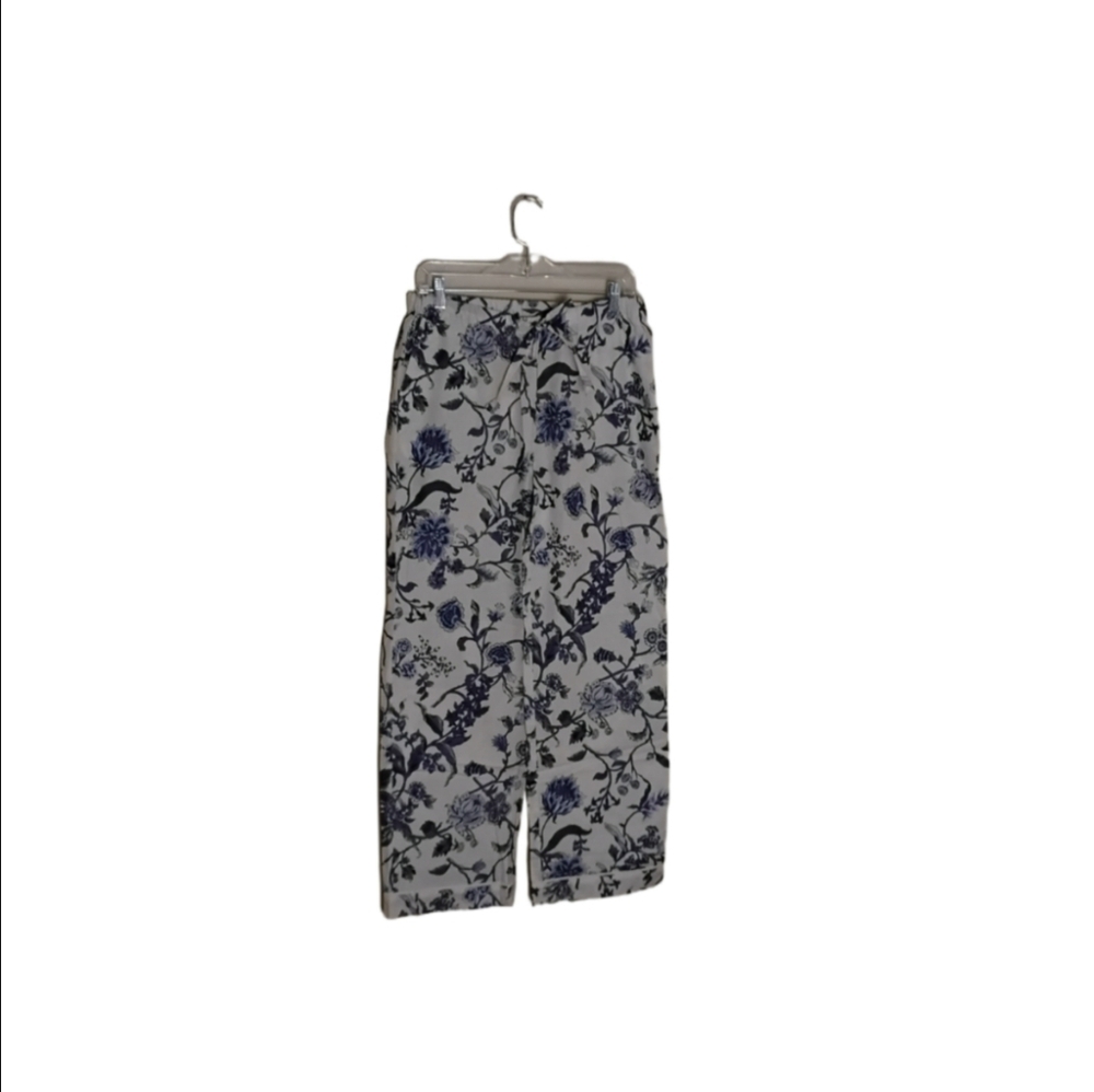 Haven Well Within Women's S 100% Cotton Blue White Floral Wide Leg Lounge Pant